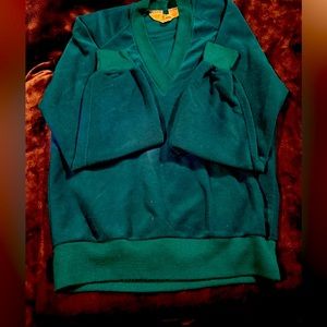Vintage 70s Terry Cloth Sweatshirt - Pullover - Green Teal